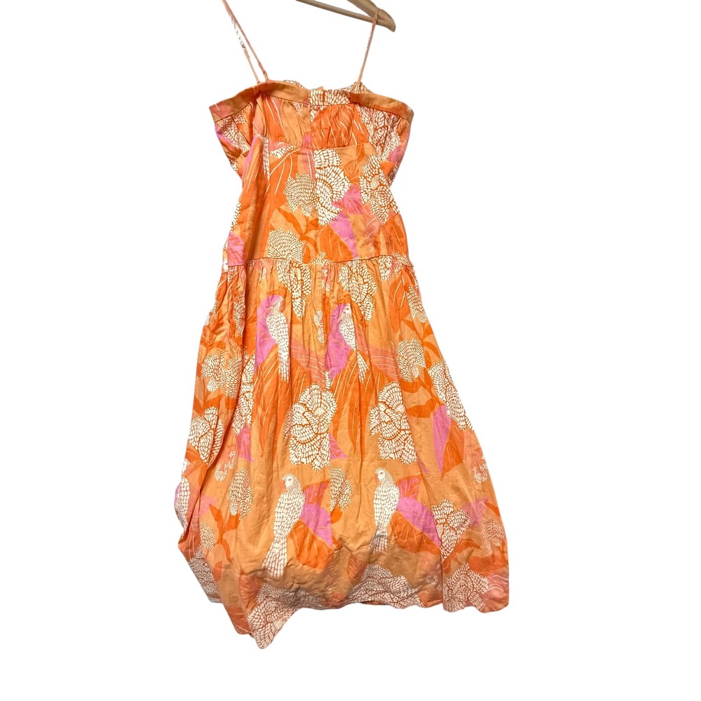 Farm Rio Orange Parrot Macaw Floral Linen‎ Blend Midi Dress Size L Large - Picture 8 of 11